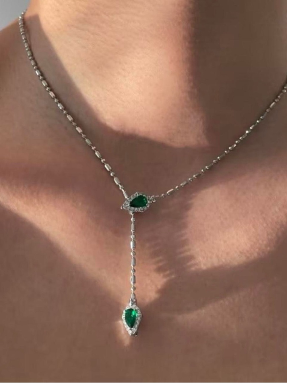 Emerald Teardrop Sterling Y-Style Necklace